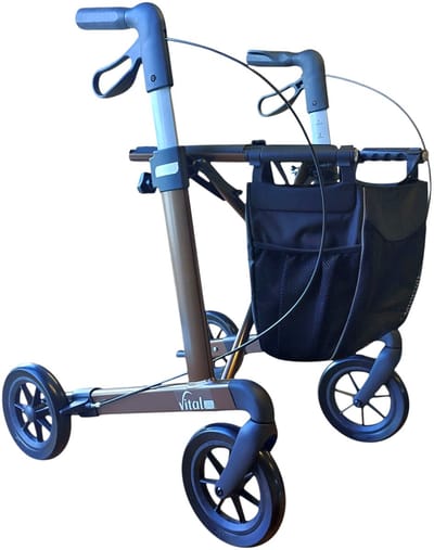 Ludwig Bertram Vital Plus Lichtgewicht (7.1 kg) Rollator – Mokka – Opvouwbaar – Softwielen – Inclusief Tas & Rugband – Tot 150 kg