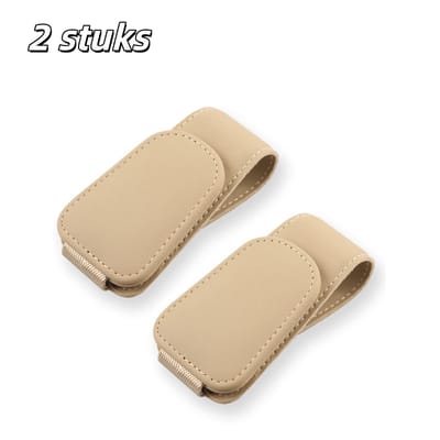 2 stuks - Brillenkokers - Brillenmontuur - Zonnebrilhouder voor in de auto - Magnetisch - Leer - Brilhaakje - Geschikt voor zonnekleppen, zonnebrilhouders en kaarthouders - Accessoires voor zonnekleppen in de auto - Beige