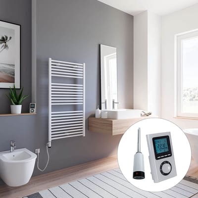 Schulte TURBO - elektrische designradiator - 60x113 cm - wit - digitale remote aansluiting links - 300 Watt