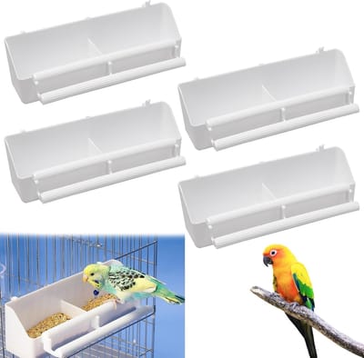 4 Stuks Vogel Voerbak - Kunststof Dubbele Voerbak voor Vogelkooien - Op te Hangen Voerbak voor Parkieten, Papegaaien en Andere Vogels