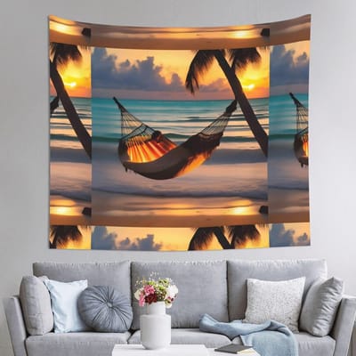 Zonsondergang Strand Hangmat Tapestry 152x130Cm - Voor Wanddecoratie en Tafelkleden