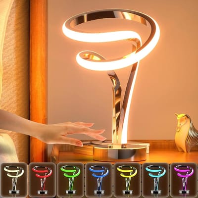 Tafellamp - LED Dimbaar - Moderne spiraalvormige RGB tafellamp, uniek, 7 kleuren, 10 lichtstanden, LED, touch dimbaar, coole nachtkastjes voor woonkamer, slaapkamer, kantoor, ideaal cadeau (zwart)