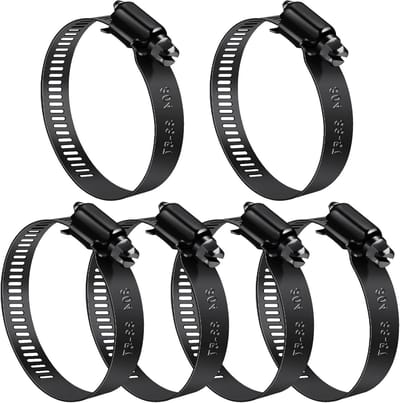 Set van 6 Slangklemmen van 304 RVS, Zwart, voor Pijpen en Slangen (33-57 mm) - Duurzaam en Roestvrij