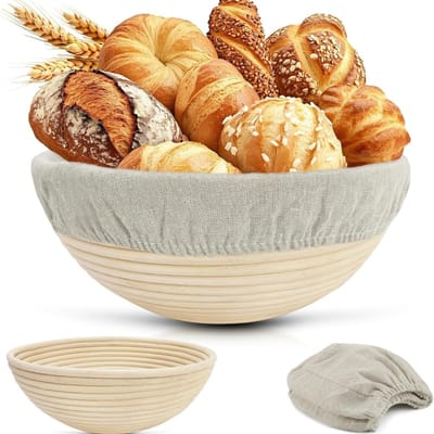 TIM® Rijsmandje Broodbakken - Rijsmand - Deegschraper - Biege - ‎23cm x 23cm x 9cm