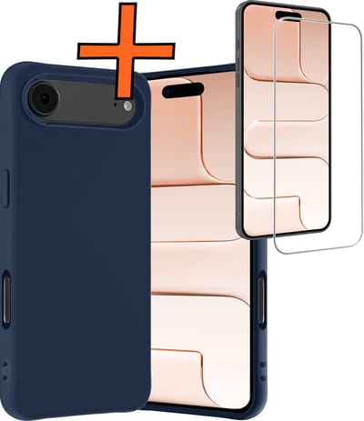 Hoes - Met Screenprotector - Geschikt voor Apple iPhone Air - Sterk & Shockproof - Back Cover - Siliconen Case - Telefoon Hoes - Donkerblauw