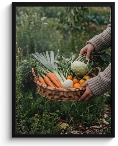 Poster in lijst - Fotolijst 60x80 cm - Posters - Veld - Groenten - Biologisch - Oogst - Posterlijst zwart - Decoratie - Wanddecoratie woonkamer - Muurdecoratie slaapkamer