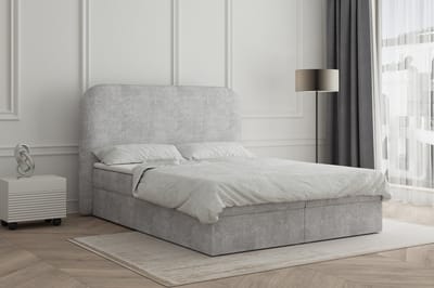 Continentalbed 07 (Boxspring, Bonell, Topper, bouclé, tweepersoonsbed gestoffeerd hoofdbord met lattenbodem) - 140x200cm - Lichtgrijs (Anthology 15)