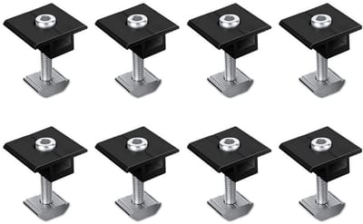 Set van 8 bevestigingsclips voor zonnepanelen, 40 mm middenklem, zwart, standaard type, met schroefverbinding, fotovoltaïsch, trapeziumvormige montage, middenklem.