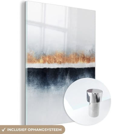MuchoWow® Glasschilderij 30x40 cm - Schilderij acrylglas - Goud - Abstract - Design - Foto op glas - Schilderijen