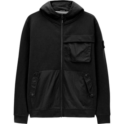 Weekend Offender Herenhoodie van gekamd katoen met doorlopende rits (Zwart)