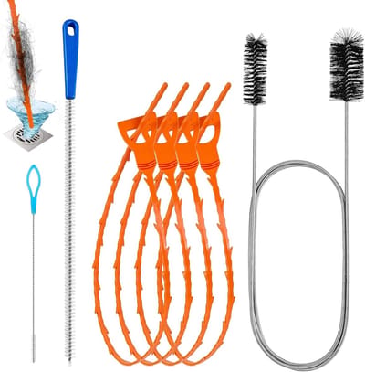 Effectieve RVS Afvoerreiniger met Dubbele Kop - Flexibele Borstel voor Keuken, Douche en Badkamer - 7-delige Set voor Grondige Afvoerreiniging