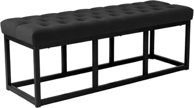 CLP Bank Polson - Gestikte Zitbank - Metalen Frame Mat Zwart - 200 kg Belastbaar - Modern Design - zwart