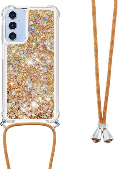 Coverup Hoesje - Geschikt voor Samsung Galaxy A16 Hoesje - Coverup Liquid Glitter Back Cover met Koord - Goud