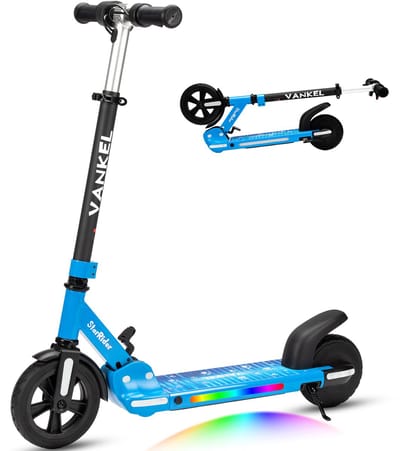 Vankel elektrische kinderstep – verstelbare kinderstep met 4 hoogtestanden – 80W veilige motor – 6,5 kg lichtgewicht design – 6 inch massieve banden – LED verlichting – geschikt vanaf 6 jaar – blauw