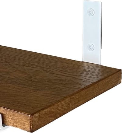 GoudmetHout® Wandplank Industrieel - 40 x 25 cm Muurplank - Donker Eiken Hout - Decoratie Wandrek & Boekenrek - Hangplank Keuken - Wall Shelf + 2 Mat Witte Plankdragers van Staal