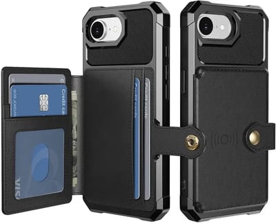 Portemonnee Hoesje Geschikt voor Apple iPhone 17e / 16e - Back Cover met Pasjeshouder - Telefoonhoesje voor Pinpas - Kaarthouder op Achterkant - Case met Magneet voor Auto Houder Zwart