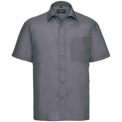 Russell Collection Heren Poplin Easy-Care Formeel Overhemd met Korte Mouwen (Konvooi Grijs)