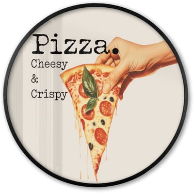 Poster in lijst Rond - Fotolijst 60x60 cm - Posters - Pizza - Kaas - Pepperoni - Ronde posterlijst zwart - Decoratie - Wanddecoratie woonkamer - Muurdecoratie slaapkamer