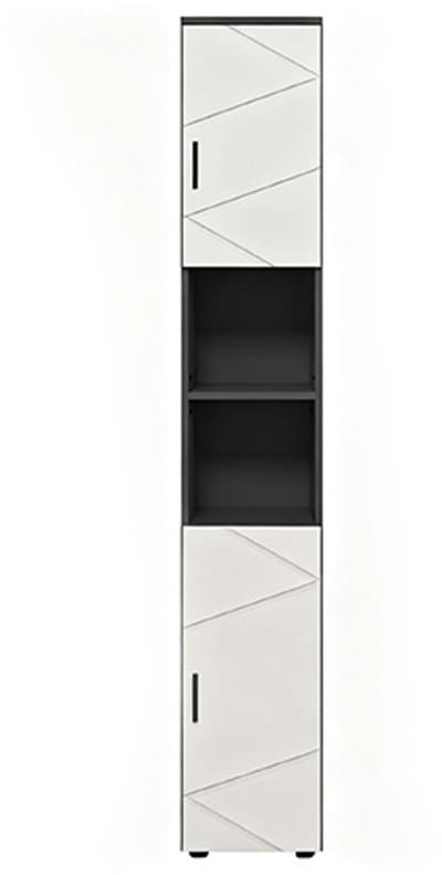 Opbergkast Badkamermeubel, Boekenkast, Decoratieve Kast met 2 Deuren en 2 Open Houten Planken, Geschikt voor Badkamer en Woonkamer 30×30×183 cm Wit Hout
