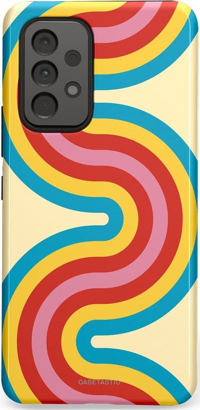 Casetastic hoesje geschikt voor Samsung Galaxy A53 (2022) 5G - Dubbellaagse bescherming - Retro kronkels - Fashion Case - Crème Lichtblauw Goud Rood