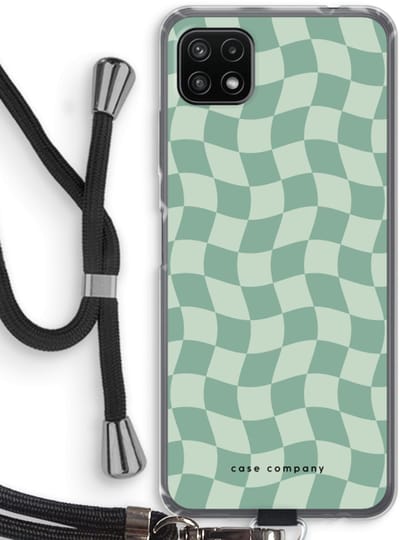 Case Company® - Hoesje met koord geschikt voor Samsung Galaxy A22 5G hoesje met Koord - Grid Groen - Telefoonhoesje met Zwart Koord - Bescherming aan alle Kanten en Over de Schermrand