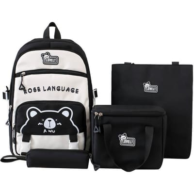 Nouveau Cartable d'Écolier Mignon Dessin Animé Sac à Dos Simple Léger Grande Capacité Ensemble Quatre Pièces pour Écoles Primaires et Secondaires