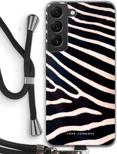 Case Company® - Hoesje met koord geschikt voor Samsung Galaxy S22 hoesje met Koord - Zebra - Telefoonhoesje met Zwart Koord - Bescherming aan alle Kanten en Over de Schermrand