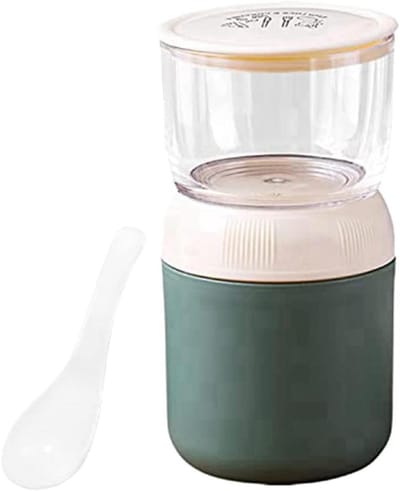 Havermoutbeker - Yoghurtbeker - Ontbijt Onderweg - Dubbele Compartimenten - 700 ml - Wit
