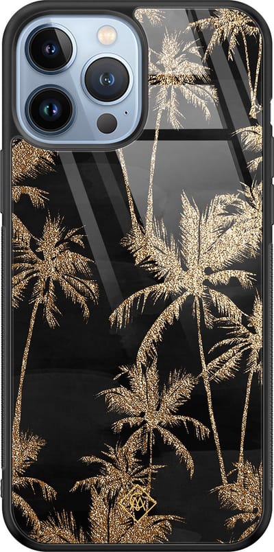 Casimoda® hoesje - Geschikt voor iPhone 13 Pro Max - Palmbomen - Luxe Hard Case Zwart - Backcover telefoonhoesje - Zwart