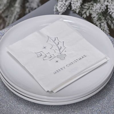 Merry Christmas Hulst Zilver Wit - 16 stuks