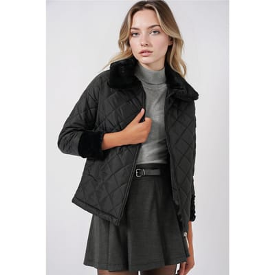 Getextureerde Sjaalkraag Puff Coat met Nepbont