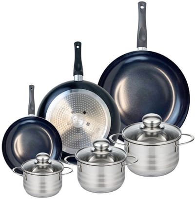 Set van 3 Koekenpannen 20, 28 en 32 cm en 3 kookpotten 12, 14 en 16 cm Elo Prima Brillant