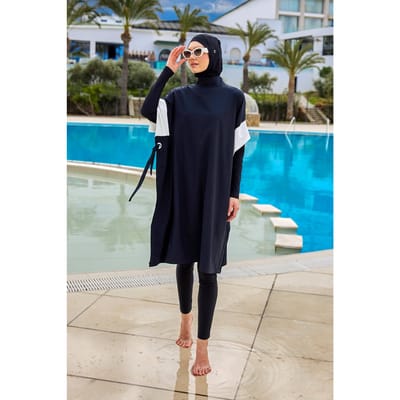 Zwarte Burkini-set Bescheiden islamitische badkleding met volledige dekking