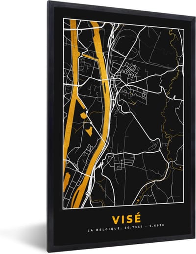 Fotolijst incl. Poster - Plattegrond - Visé - Goud - Stadskaart - Kaart - 40x60 cm - Posterlijst