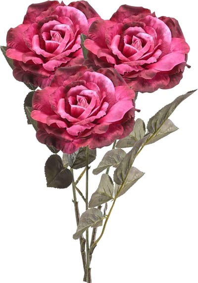 Emerald Kunstbloem roos Pascal - 3x - fuchsia - 65 cm - decoratie bloemen