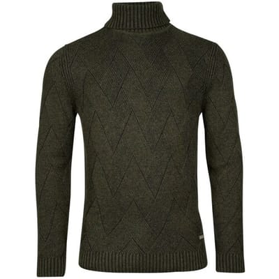 Baileys Trui Rollneck Allover Diagonal Structure Knit Donker Groen / male