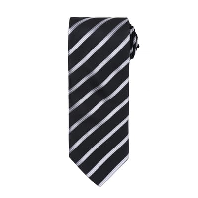 Premier Heren Sport Stripe Pattern Formele Work Tie (Zwart / Zilver)