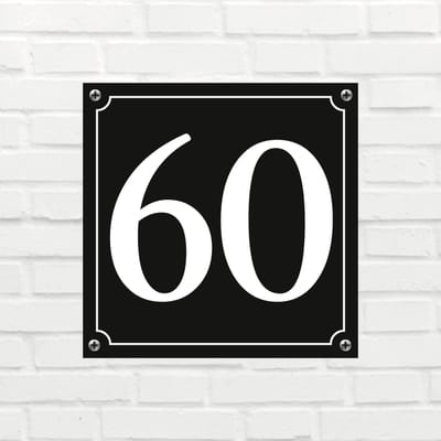Huisnummerbord Mat zwart Deluxe - Nummer 60 - incl. bevestiging