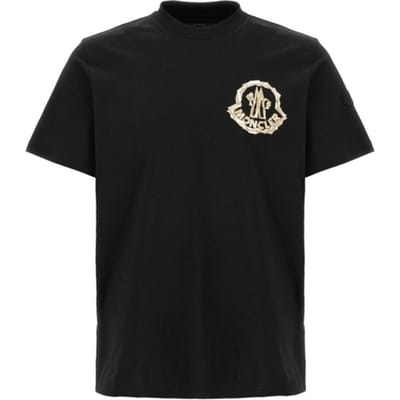 Moncler SS25 Logo Comfortabel Getailleerd Veelzijdig Ronde Hals Korte Mouw T-shirt Heren T-shirts Zwart K1-091-8C00052-89AJS-F98 L black