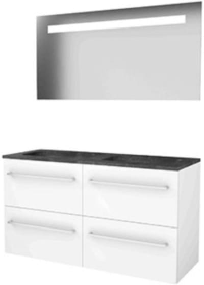 Basic-Line Economic 46 Badkamermeubelset - 120 x 46 cm - Met Grepen - 4 Lades - Hardstenen Wastafel - Zonder Kraangat - Spiegel met LED Verlichting - Ice White