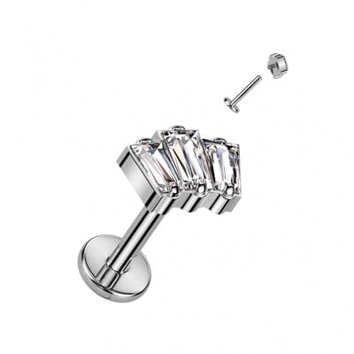 Piercing titanium 3top baguette 1.2x8 - zilver - LMPiercings