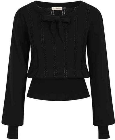 Banned - Angel Pointelle Knit Gebreide trui - S - Zwart
