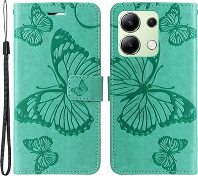 Coverup Hoesje - Geschikt voor Xiaomi Redmi Note 13 4G Hoesje - Coverup Vlinders Book Case - Mintgroen