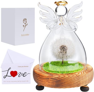 Dailygoody - Echte paardenbloem in glas - Wensvuller - Hoogwaardige kwaliteit - 17,1 x 13,9 x 12,9 cm - Cadeau voor vrouwen - Geschikt voor mama, oma,...