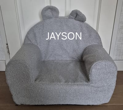 bouclé kinderfauteuil grijs/zachte kinderstoel/geborduurde naam/gepersonaliseerd