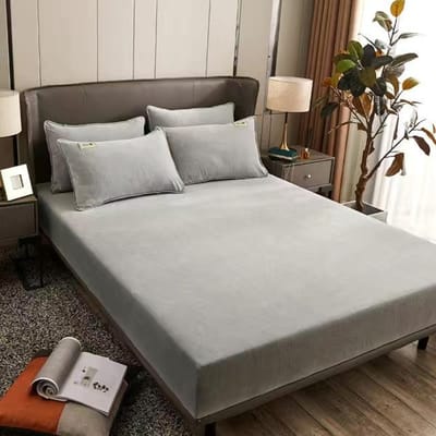 Winter Pluche-aanvoelend Hoeslaken Effen Flanel Elastische Band Hoeslaken Matrasbeschermerhoes Fluweel Plaid Matrashoes 90x200x20cm zilver
