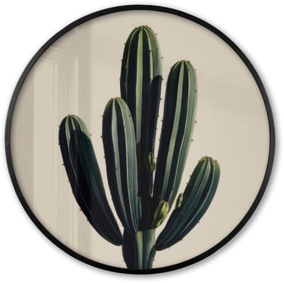 Poster in lijst Rond - Fotolijst 60x60 cm - Posters - Cactus - Subtiel - Groen - Ronde posterlijst zwart - Decoratie - Wanddecoratie woonkamer - Muurdecoratie slaapkamer