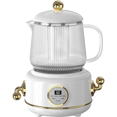 Théière électrique multifonctionnelle en acier inoxydable et verre, idéale pour la maison et le bureau L blanc