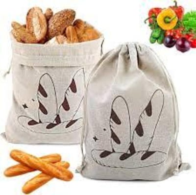 KZQ 3 Stuks Herbruikbare Broodzakken van Katoen en Linnen met Trekkoord, Stofvrije Opbergzak voor Zelfgebakken Brood, Picknick of Bakkerij, Natuurlijke Kleur 30x40 cm