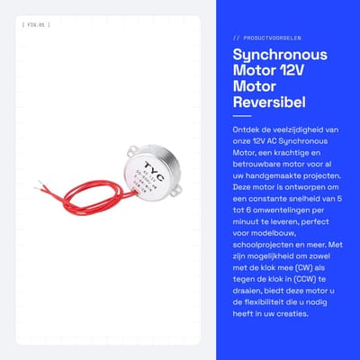 Dailygoods - Synchronous Motor - 12V Motor - Reversibel en Stil - 4W Vermogen - Voor Handgemaakte Projecten - Innovatief Ontwerp - Geschikt voor DIY P...